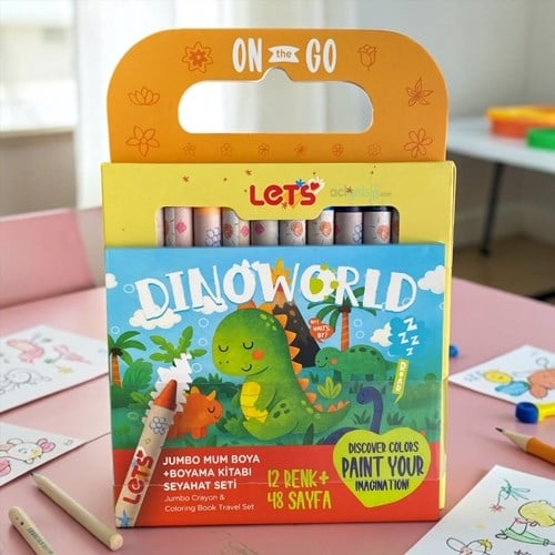 Lets Seyahat Seti Dinozorlar Serisi Boyama Seti 12 Renk Jumbo Mum Boya L11012