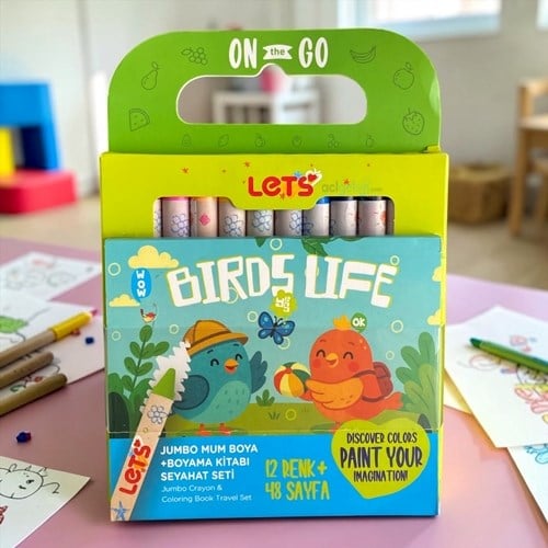 Lets Seyahat Seti Kuşlar Serisi Boyama Seti 12 Renk Jumbo Mum Boya L11010