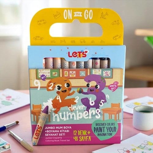 Lets Seyahat Seti Neşeli Sayılar Serisi Boyama Seti 12 Renk Jumbo Mum Boya L11009