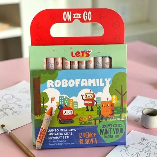 Lets Seyahat Seti Robotlar Serisi Boyama Seti 12 Renk Jumbo Mum Boya L11013