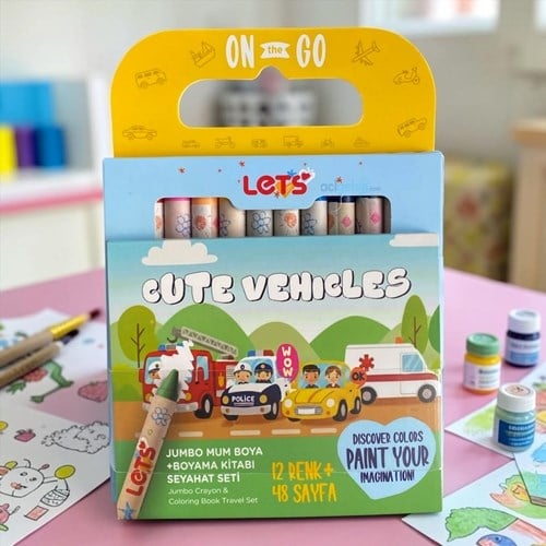 Lets Seyahat Seti Taşıtlar Serisi Boyama Seti 12 Renk Jumbo Mum Boya L11014