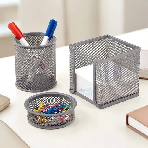 Mas 505 Perfore Üçlü Masaüstü Kalemlik Set Silver