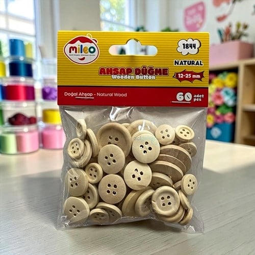 Mas Mileo Ahşap Düğme 1,2-2,5 Mm Karma 60lı Paket Naturel