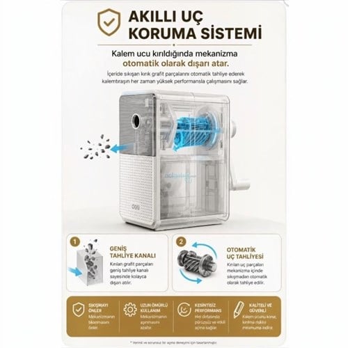 Masa Üstü Premium Kollu Kalemtraş 5 Kademe Uç Ayarlı Siyah