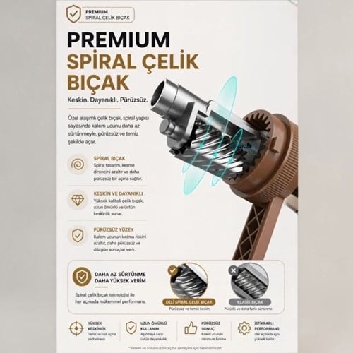 Masa Üstü Premium Kollu Kalemtraş 5 Kademe Uç Ayarlı
