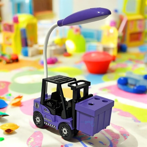 Masaüstü Forklift Temalı Kalemtraş+kalemlik Led Lamba Lila