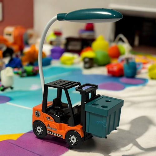 Masaüstü Forklift Temalı Kalemtraş+kalemlik Led Lamba Turuncu