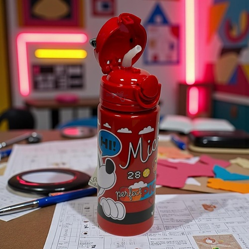 Mickey Mouse Desenli Kırmızı Matara 500 Ml