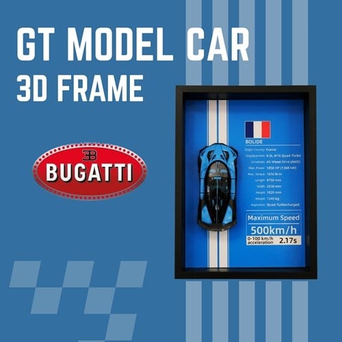 Mini Gt Bugatti Bolide Mavi Çerçeveli Metal Model Araba Dekoratif Koleksiyon