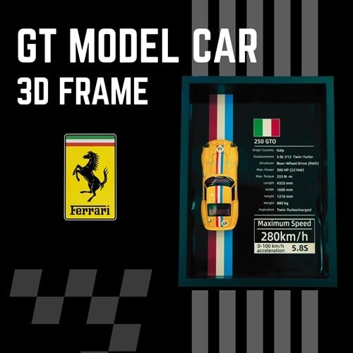 Mini Gt Ferrari 250 Gto Çerçeveli Metal Model Araba Dekoratif Koleksiyon