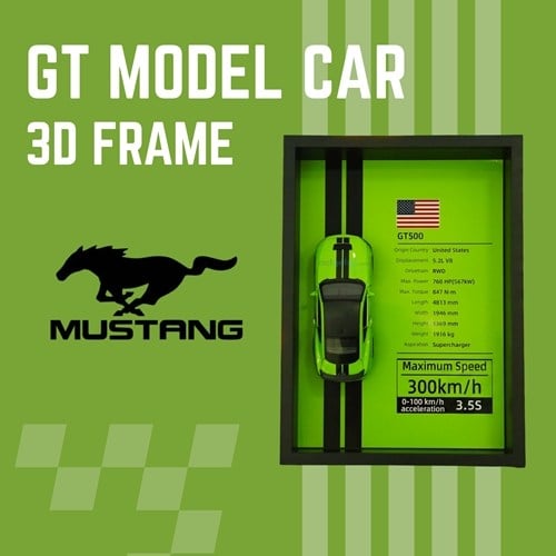 Mini Gt Ford Mustang Shelby Gt500 Çerçeveli Metal Model Araba Dekoratif Koleksiyon