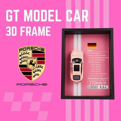 Mini Gt Porsche Panamera Pembe Çerçeveli Metal Model Araba Dekoratif Koleksiyon