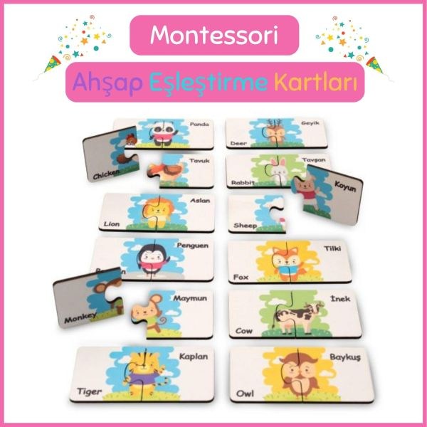 Montessorı Eşleştirme Kartları Puzzle-Aklımda Zeka Oyunları
