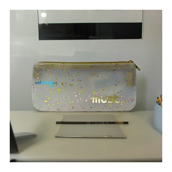 Must Silikon Kalem Çantası Confetti Şeffaf Pastel Renk