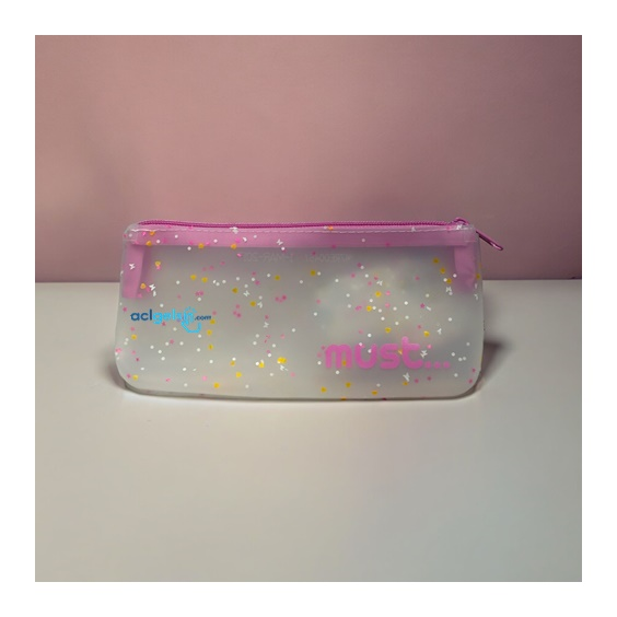 Must Silikon Kalem Çantası Confetti Şeffaf Pastel Renk