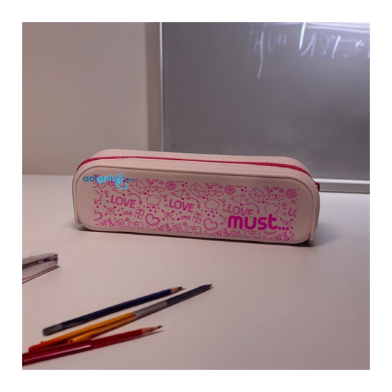 Must Silikon Kalem Çantası Desenli Pastel Renkler