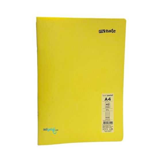 Mynote Text Pastel Defter A4 40 Yaprak Kareli