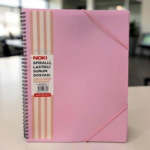 Noki A4 Spiralli Lastikli Sunum Dosyası 40 Yaprak Pembe