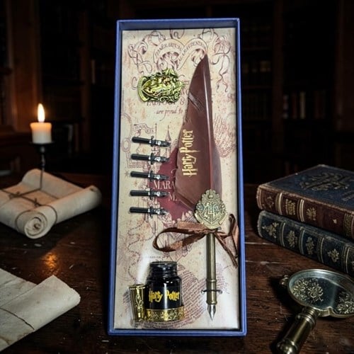Nostaljik Harry Potter Kırmızı Tüylü Divit Dolma Kalem Seti