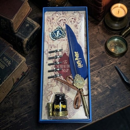 Nostaljik Harry Potter Mavi Tüylü Divit Dolma Kalem Seti
