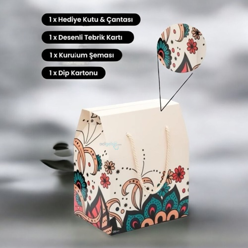 Ogtwo Elite Premium Konsept Tasarım Hediyelik Kutu Çanta Floral Cream Bag