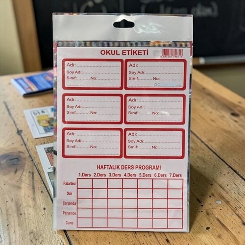 Okul Etiketi Haftalık Ders Programlı 3 Yaprak