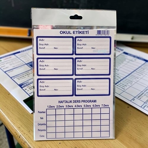 Okul Etiketi Haftalık Ders Programlı 3 Yaprak