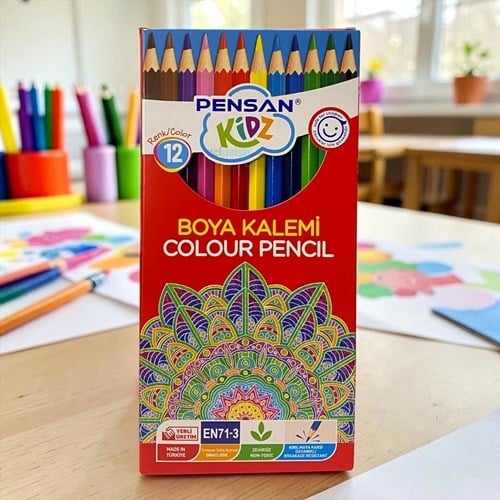 Pensan Kidz Kuruboya 12 Renk Tam Boya Kalemi