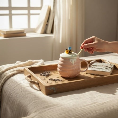 Porselen Kupa Bardak Kaşıklı Şirin Arı Tasarım Mug