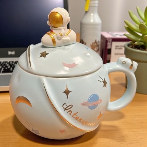 Porselen Kupa Bardak Kaşıklı Şirin Astronot Tasarım Mug