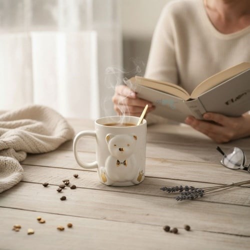 Porselen Kupa Bardak Kaşıklı Şirin Ayıcık Tasarım Mug