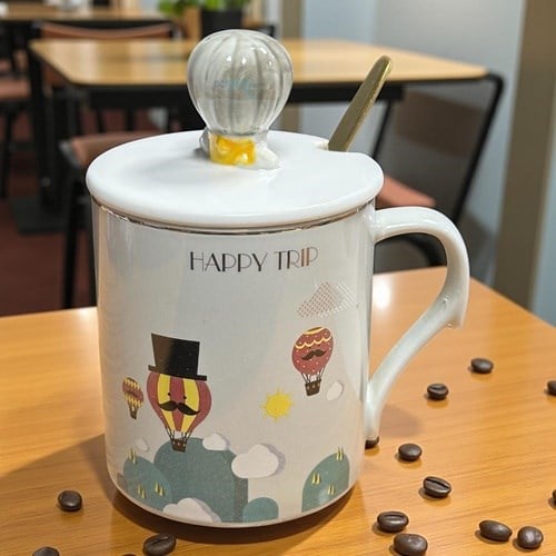 Porselen Kupa Bardak Kaşıklı Şirin Balon Tasarım Mug