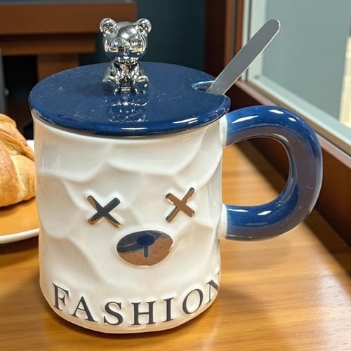 Porselen Kupa Bardak Kaşıklı Şirin Fashion Tasarım Mug