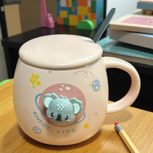 Porselen Kupa Bardak Kaşıklı Şirin Koala Tasarım Mug