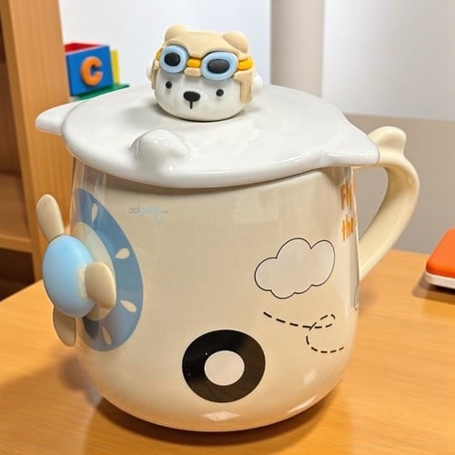 Porselen Kupa Bardak Kaşıklı Şirin Pilot Tasarım Mug