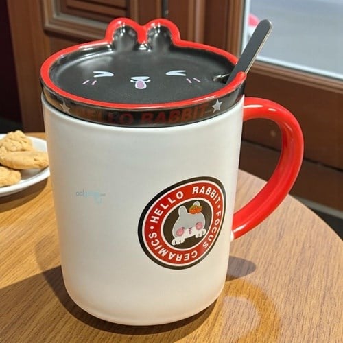 Porselen Kupa Bardak Kaşıklı Şirin Rabbit Tasarım Mug