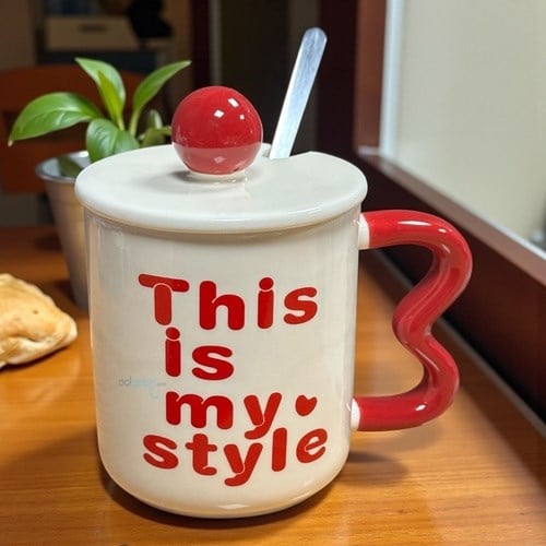 Porselen Kupa Bardak Kaşıklı Şirin Tasarım Mug