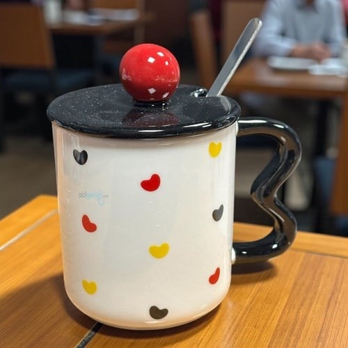Porselen Kupa Bardak Kaşıklı Şirin Tasarım Mug
