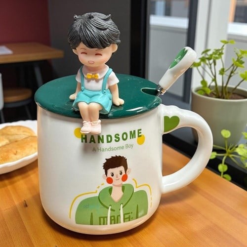 Porselen Kupa Bardak Kaşıklı Şirin Tasarım Mug