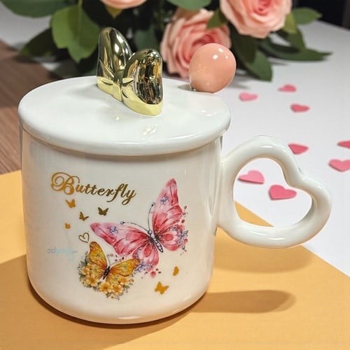 Porselen Kupa Bardak Kaşıklı Şirin Tasarım Mug