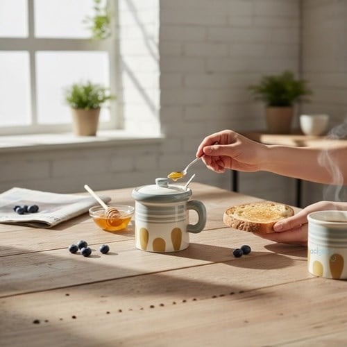 Porselen Kupa Bardak Kaşıklı Şirin Tasarım Mug