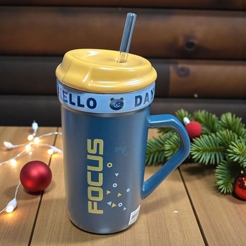 Porselen Kupa Bardak Pipetli Şirin Tasarım Mug