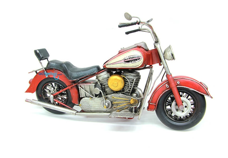 Retro Dekoratif Metal Kırmızı Motorsiklet