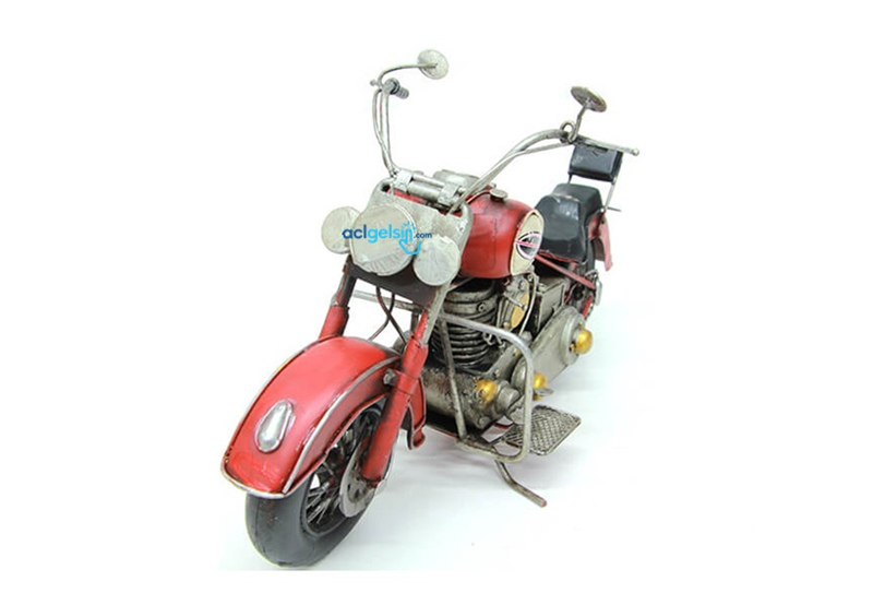 Retro Dekoratif Metal Kırmızı Motorsiklet