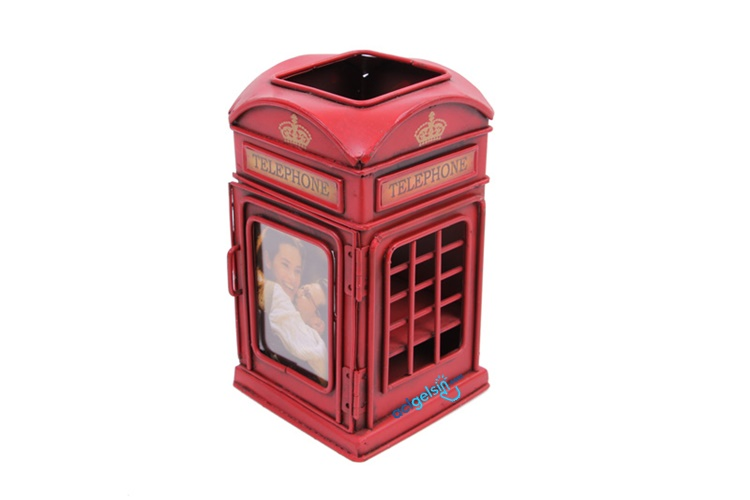 Retro Dekoratif Metal Londra Telefon Kulübesi Kalemlik