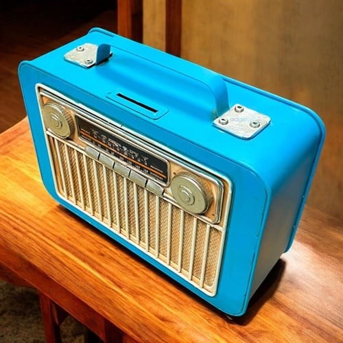 Retro Dekoratif Metal Mavi Radyo Kumbaralı