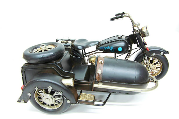 Retro Dekoratif Metal Siyah Motosiklet Sepetli