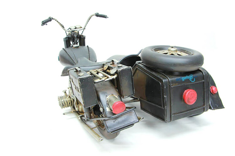 Retro Dekoratif Metal Siyah Motosiklet Sepetli