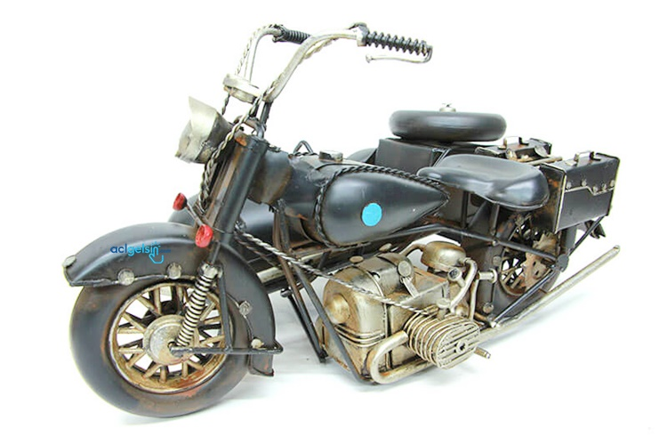 Retro Dekoratif Metal Siyah Motosiklet Sepetli
