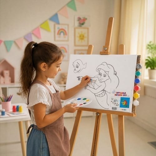 Sayılarla Boyama Tuval Seti 25x35 Boya Ve Fırça Deniz Kızı Model